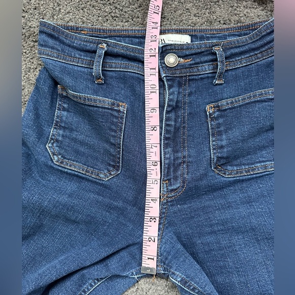 Zara Ultra High Rise Wide Leg Cropped Sailor Style Jeans Medium Wash Size 8 - Picture 4 of 7